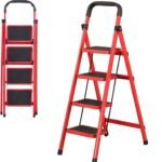 سلم 4 درجات قابل للطي مع دواسة عريضة مضادة للانزلاق