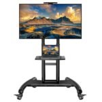 حامل ومنظم شاشة تلفزيون محمول بعجلات لشاشات مسطحة ومنحنية مقاس 32-75