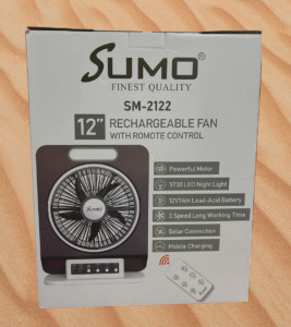 ⁦مروحة قابلة لإعادة الشحن SUMO بوصة12 مع ريموت ومصباح LED⁩ - الصورة ⁦4⁩