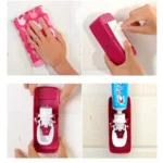 موزع معجون الأسنان مع حامل 5 فراشي تصميم جداري أنيق لتنظيم الحمام - الصورة 3