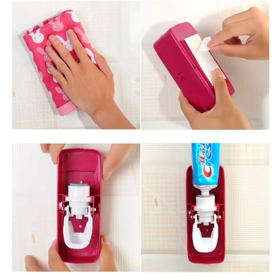 C-200591__16_ موزع معجون الأسنان مع حامل 5 فراشي تصميم جداري أنيق لتنظيم الحمام - الصورة 3