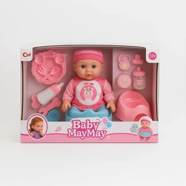 لعبة Baby MayMay مع كرسي تغذية ومستلزمات العناية دمية آمنة وتعليمية للأطفال