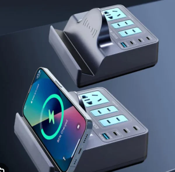 مقبس كهرباء احترافي (مشترك) بقدرة شحن سريعة USB/PD وشحن لاسلكي متعدد الاستخدامات