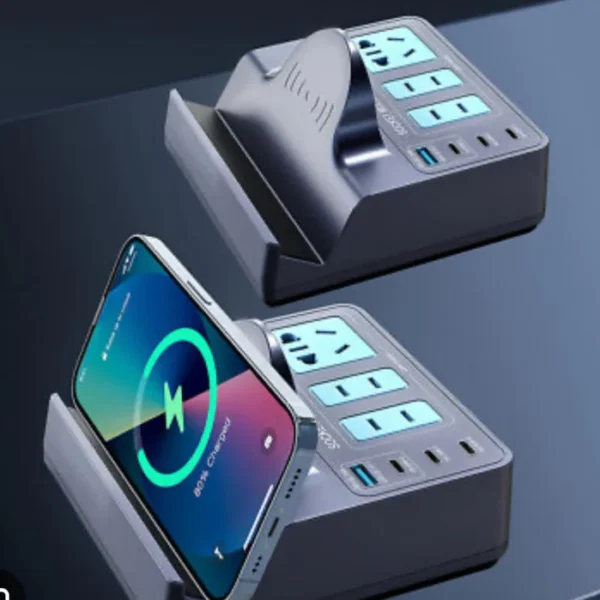 مقبس كهرباء احترافي (مشترك) بقدرة شحن سريعة USB/PD وشحن لاسلكي متعدد الاستخدامات