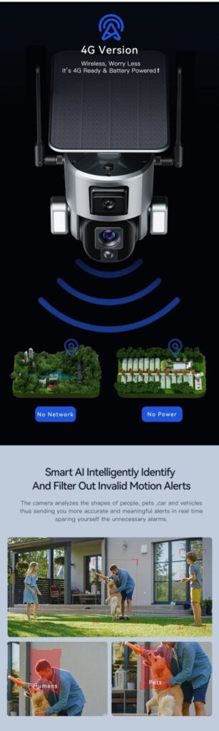⁦كاميرا S5 شمسية 4K بعدستين وتقريب بصري 20 تغطية كاملة واتصال Wi-Fi و4G⁩ - الصورة ⁦10⁩
