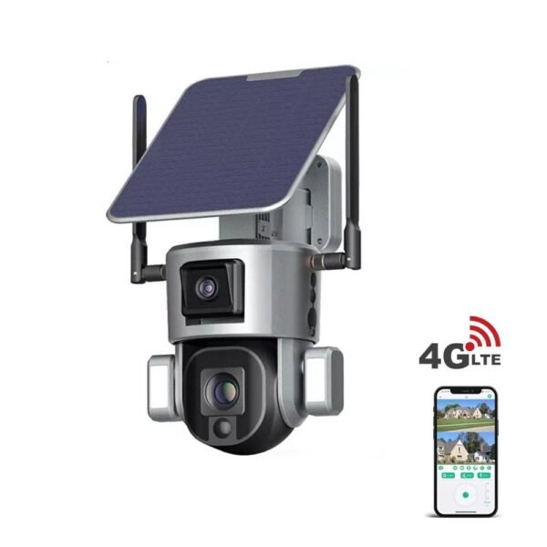 كاميرا S5 شمسية 4K بعدستين وتقريب بصري 20 تغطية كاملة واتصال Wi-Fi و4G