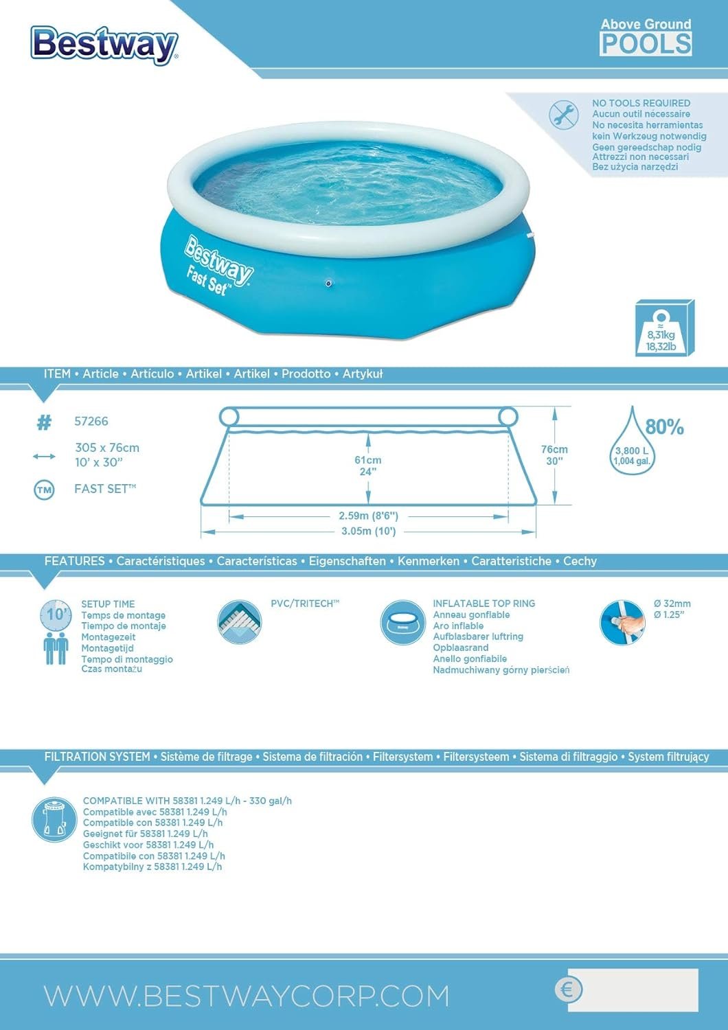 71hafq6+3LL._AC_SL1500_ مسبح سريع الإعداد قابل للطى من بيست واي 305×76 - الصورة 6