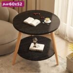 ⁦طاولة قهوة مستديرة خشبية بطبقتين – أسود⁩ - الصورة ⁦5⁩