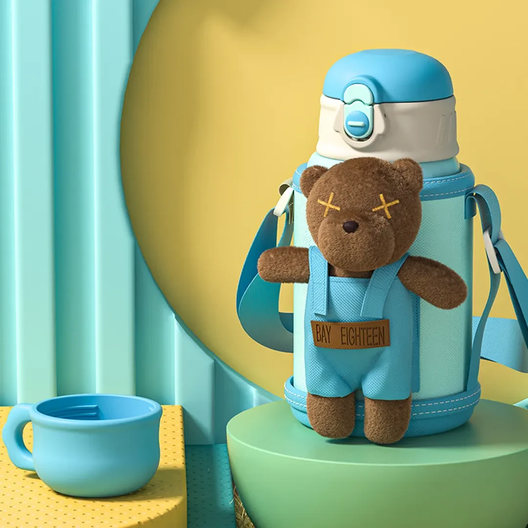 HM1509-11 مطارة مياه حافظة للحرارة والبرودة بسعة 500 مل مع مصاصة وحامل قابل للإزالة - الصورة 4