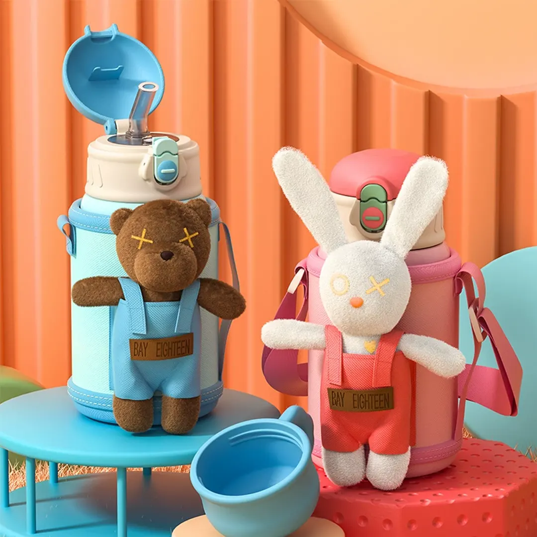 HM1509-6 مطارة مياه حافظة للحرارة والبرودة بسعة 500 مل مع مصاصة وحامل قابل للإزالة - الصورة 2