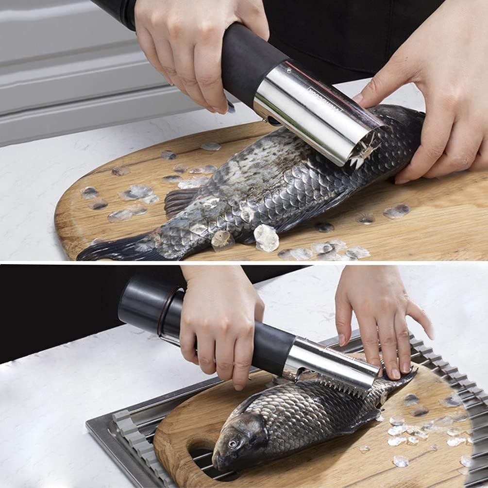 61zDWNXVH0S._AC_SL1005_ مكشطة قشور السمك الكهربائية المقاومة للماء، قابلة للشحن مع شفرتين وفرشاة ستانلس ستيل - الصورة 3