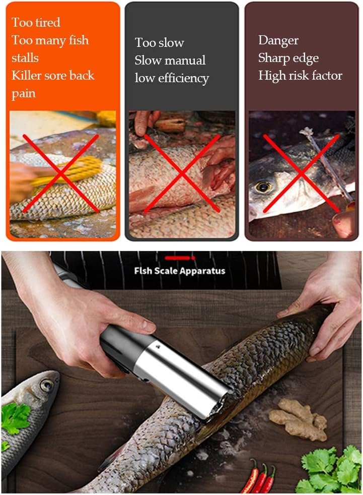 61zF9Egc+mL._AC_SL1005_ مكشطة قشور السمك الكهربائية المقاومة للماء، قابلة للشحن مع شفرتين وفرشاة ستانلس ستيل - الصورة 2