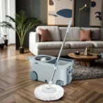 ممسحة بدلو متحرك مع عجلات – نظام عصر ستانلس ستيل – رأس 360 درجة - الصورة 3