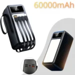 باور بانك بسعة 60000mAh مع شحن سريع 22.5 واط و4 كابلات مدمجة وإضاءة LED