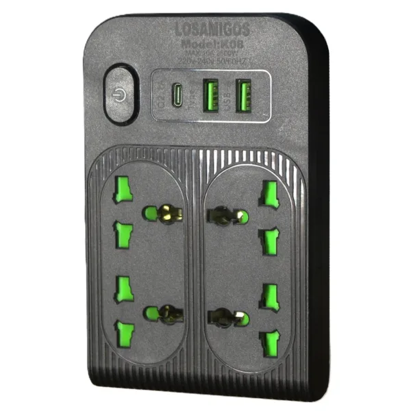 مشترك كهربائي متعدد الاتجاهات 4 مخارج + شحن USB وType-C