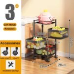 ⁦رف تخزين مطبخ دوّار 3 طبقات بعجلات 360°⁩ - الصورة ⁦2⁩