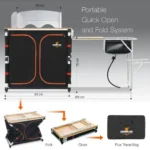 ⁦مطبخ رحلات متنقل بسطح خشب بامبو مع غطاء رياح⁩ - الصورة ⁦3⁩