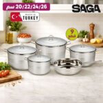 ⁦طقم أواني طهي ستانلس ستيل 9 قطع من Saga⁩ - الصورة ⁦2⁩