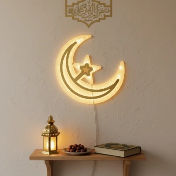 مصباح أكريليك هلال ونجمة بإضاءة LED دافئة