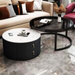 طقم طاولات وسط دائرية بسطح رخام