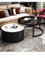 طقم طاولات وسط دائرية بسطح رخام