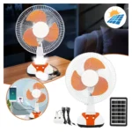 مروحة طاقة شمسية قابلة للشحن 12 بوصة مع إضاءة LED