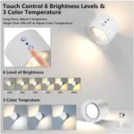 ⁦مصباح جداري LED أسود لاسلكي مزدوج – تحكم باللمس والريموت مع سطوع قابل للتعديل ⁩ - الصورة ⁦2⁩