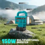 محول طاقة محمول 150 واط مع منفذ ac وusb c و3 منافذ usb وإضاءة led