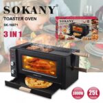 فرن كهربائي 3 في 1 سعة 25 لتر مع شواية علوية وسيخ دوار بقوة 3000 واط – sokany