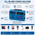 محول طاقة ذكي محمول مع منفذ ac و2 usb ومنفذ usb type c وشاشة led