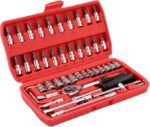 طقم مفاتيح ربط yujia 46 قطعة مع مفتاح سقاطة 1/4 بوصة وعلبة تخزين